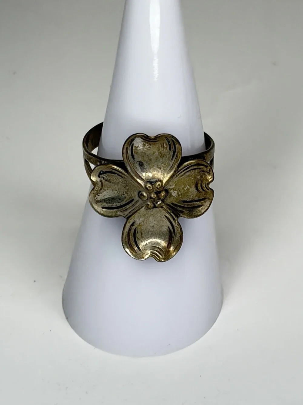 Vintage BEAU Sterling Silver Dogwood Flower Bypass Ring Adjustable Size 7.75